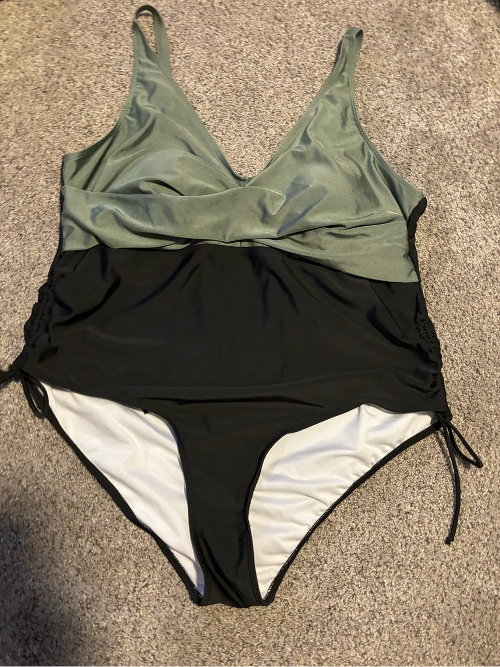 Women’s Two-Tone Olive and Black One-Piece Swimsuit
